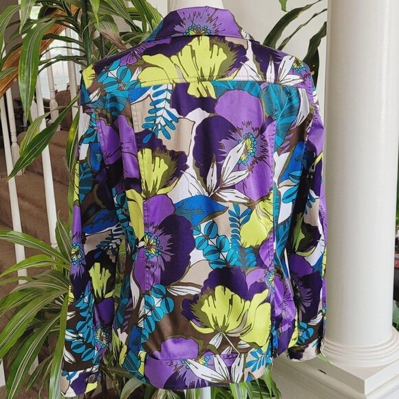 Chico's Brightly Colored Floral Jacket Bold Sz2 Lg - Picture 4 of 9